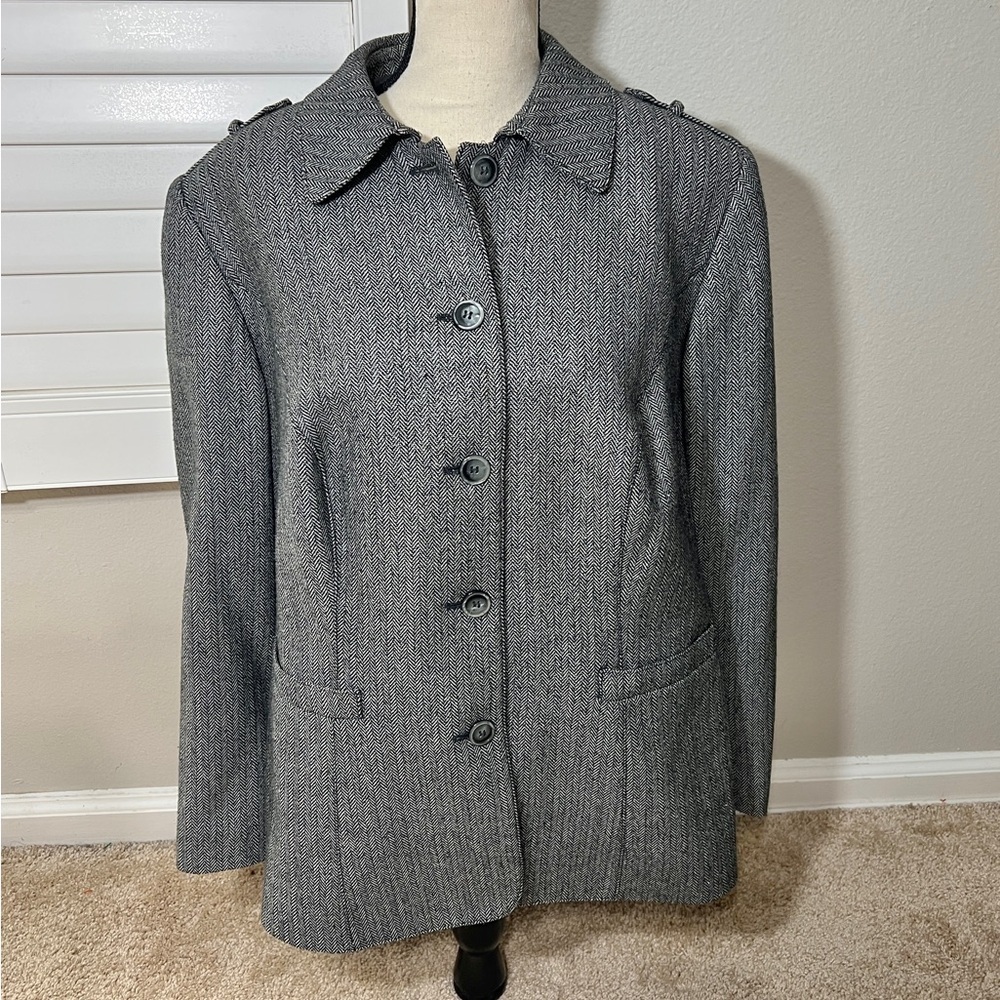 Womens Blazer size 16 Gray Herringbone Jacket Emily Acrylic Wool Career Office